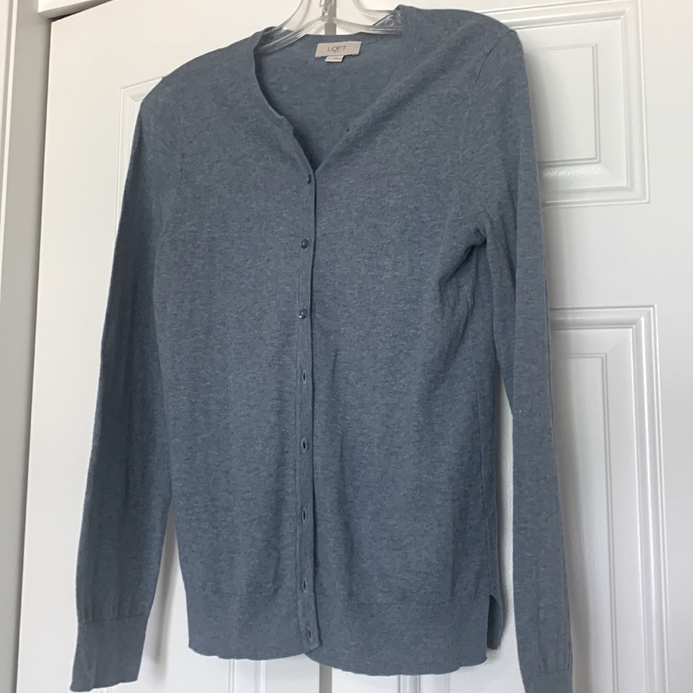 Cardigan - heather gray/blue. Ann Taylor